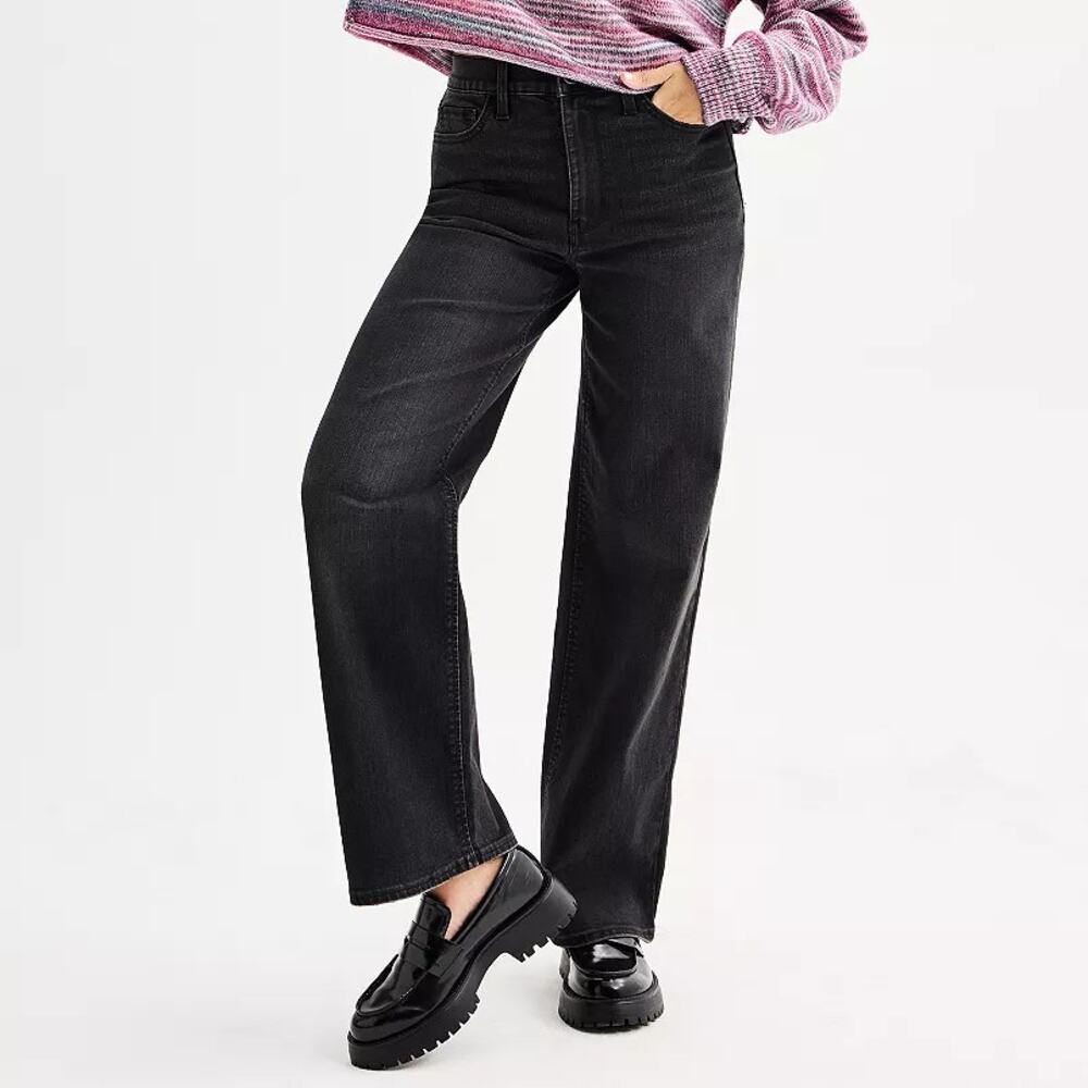 NWT SO Black Wash Denim High Rise Wide Leg Jeans Young Women's Plus Size 20
